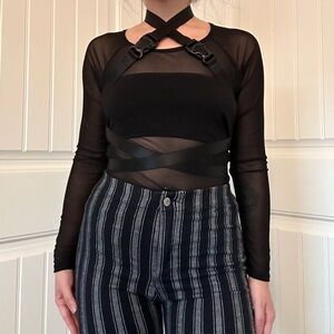 Black Sheer Long-sleeve Top